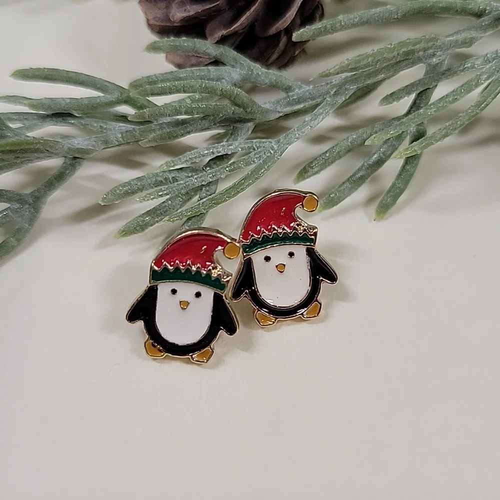 Holiday Penguin Stud Earrings - Picture 1 of 6